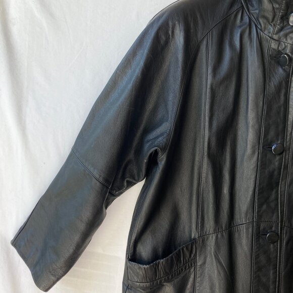 Vintage Womens Black Genuine Leather Jacket Coat Size Medium M 90s Made in Korea - Picture 8 of 16